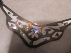 VINTAGE ALPACA SILVER MEXICO CRESCENT NECKLACE ABALONE SHELL