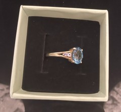Vintage Gorgeous Sterling Silver 925 Blue Topaz Ring With 4 SM Diamonds size 8