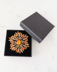 Vintage Amber Crystal Rhinestone Brooch, Antique Gold Tone Statement Pin