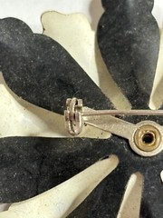 Vintage Large Enamel Black And White Flower Brooch Pin
