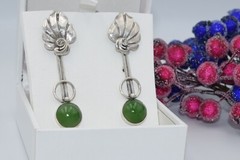 Soviet VTG old Ukraine earrings Sterling SILVER 925 stone green nephritis