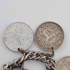 Vintage Coins From Around the World Charm Bracelet Souvenir 1924 to 1956 7.5″
