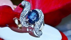 18k white gold size 4 ring 1.42ct natural, treated sapphire diamond 4.80gr N3444