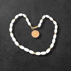 Vintage Direction One White Acrylic Bead Choker Collar Necklace Gold Accents 14″
