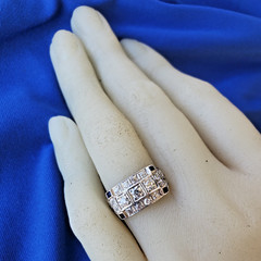 Original EARTH MINED DIAMOND Deco Statement Ring PLATINUM Sapphire 14K GOLD Band