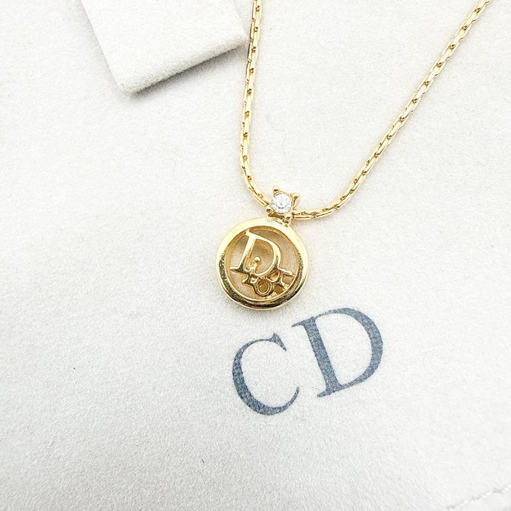 Christian Dior CD Logo Gold Necklace with Pouch 39-44cm