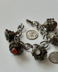Antique Silver Etruscan Large Charm – Fob Bracelet