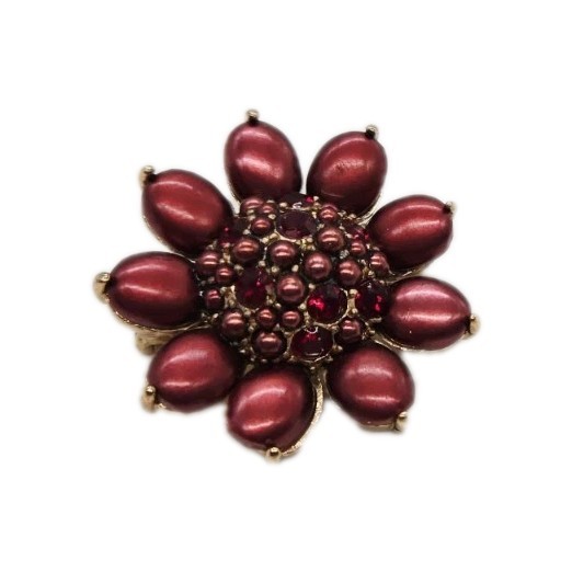 Monet Flower Brooch Burgundy Red Crystal Art Deco Couture rare Vintage 1.5 in