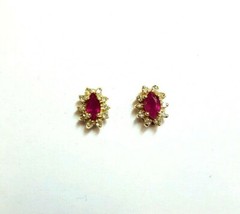 .36 CARAT RUBY AND .20 CARAT DIAMOND 14K YELLOW GOLD EARRINGS