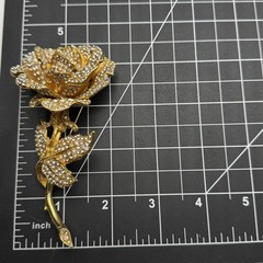 JOSE MARIA BARRERA Rose Huge Brooch Rhinestone Gold Tone Flower Vintage Pin 4.5″