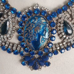 Fabulous Husar D Blue Cameo Rhinestone Necklace From Estate Of Texas Glamour Gal