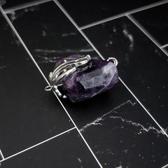Vintage Pendant Raw Purple Stone with Silver Tone Accent – No Chain Included