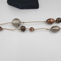 Vintage Long Strand 38″ Silver Gold Bronze Bead Braided Chain Boho Minimalist