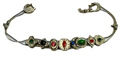 VTG Victorian Revival Slider Charm Bracelet Silvertone Rhinestones Enamel 7 1/4″