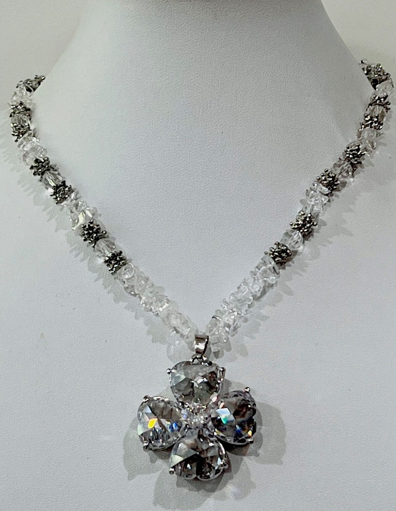 Vintage New 1990s Glass/Crystal Bead 4 Heart CZ Pendant 16”+3”Ext