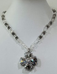 Vintage New 1990s Glass/Crystal Bead 4 Heart CZ Pendant 16”+3”Ext