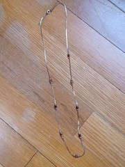 Vintage 1970s 24 inch Korea Stamp Gold-tone Minimalist Necklace w/Tiger’s Eye