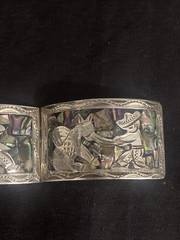 Vtg Mexican 925 Sterling Silver Abalone Storyteller Panel Bracelet 7″ Heavy 42G