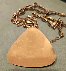Vintage MCM DESIGNER Modernist COPPER Link Chain necklace pendant ABSTRACT JHook