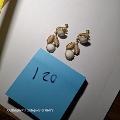 Pair of vintage white DANGLE DROP Clip on earrings maybe Trifari Or Schreiner