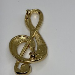 Vintage Estate LC Lauren Conrad Gold Tone Rhinestone Music Note Brooch 2”