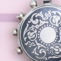 Antique Victorian Niello Silver Unique Foliate Large Double Sided Pendant Locket