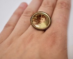 Antique c. 1900 Victorian Child Photo Portrait Ring Gold Filled sz. 8.5