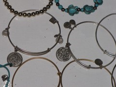 Alex And Ani 24K Electro Plated Lot Of 119 Silver Tone Rinstones Beaded Bangle