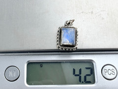 Vintage Sterling Silver Blue Moonstone Rectangular Cabochon Pendant Charm .75 In