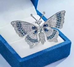3Ct Round Cut Real Moissanite Butterfly Brooch Pin Pendant 14K White Gold Plated