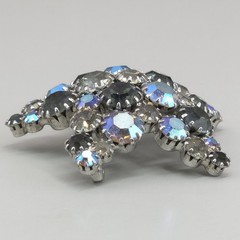Large Dome Unsigned Star Prong Set Glass Rhinestone Brooch Silver Grey Tone 2″