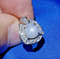 EARTH MINED STAR SAPPHIRE DIAMOND ART Deco Engagement Ring SOLID 14K WHITE GOLD