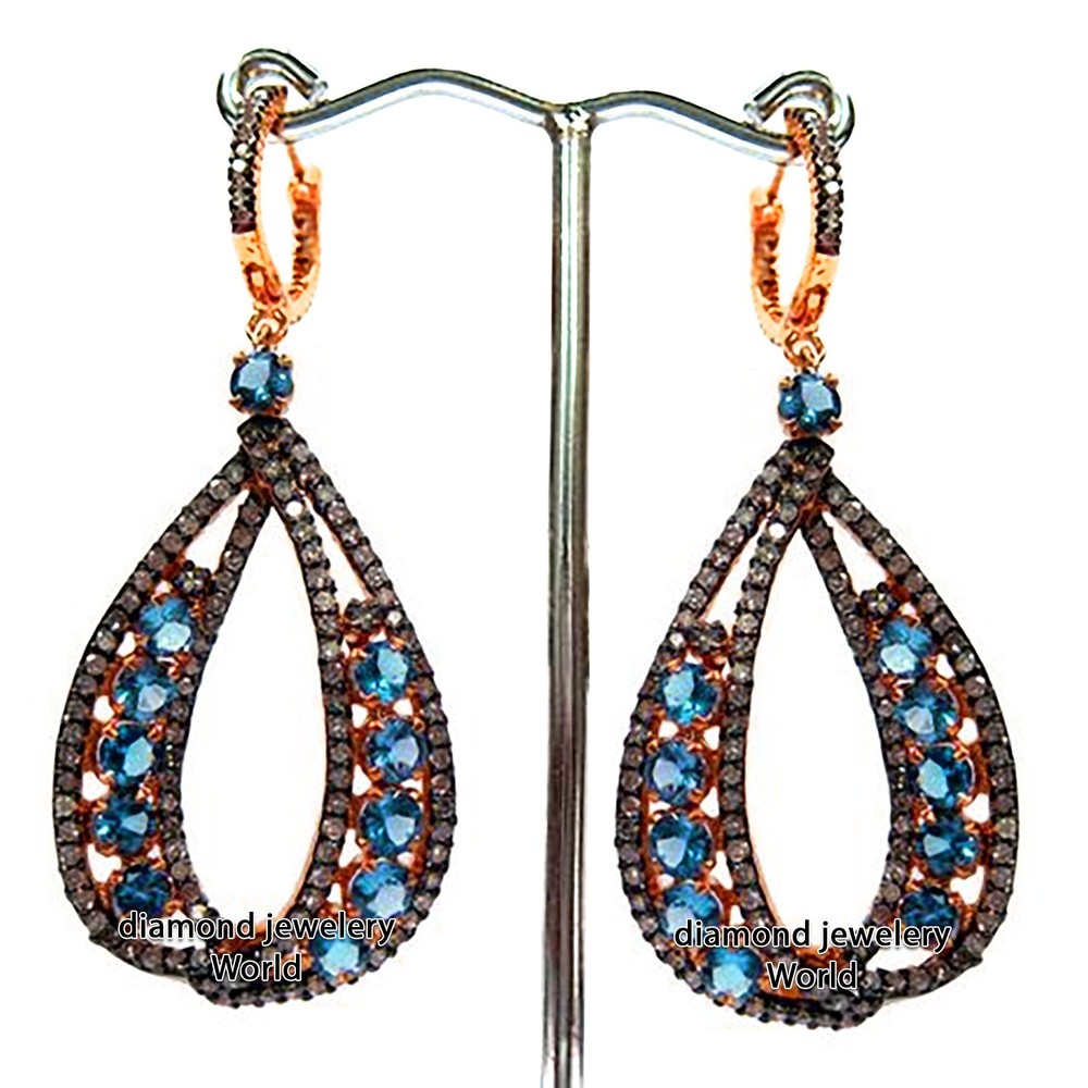 Vintage Style 2.90ctw Rose Cut Diamond Blue Topaz Silver Wedding Earring Jewelry