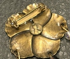 Vintage Pansy Brooch Garden Tools Dangle Flower Basket Gold Tone Rhinestones