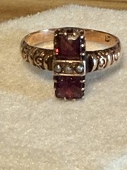 Antique Victorian, Ring, Garnet And Seed Pearls, 10 K Gold