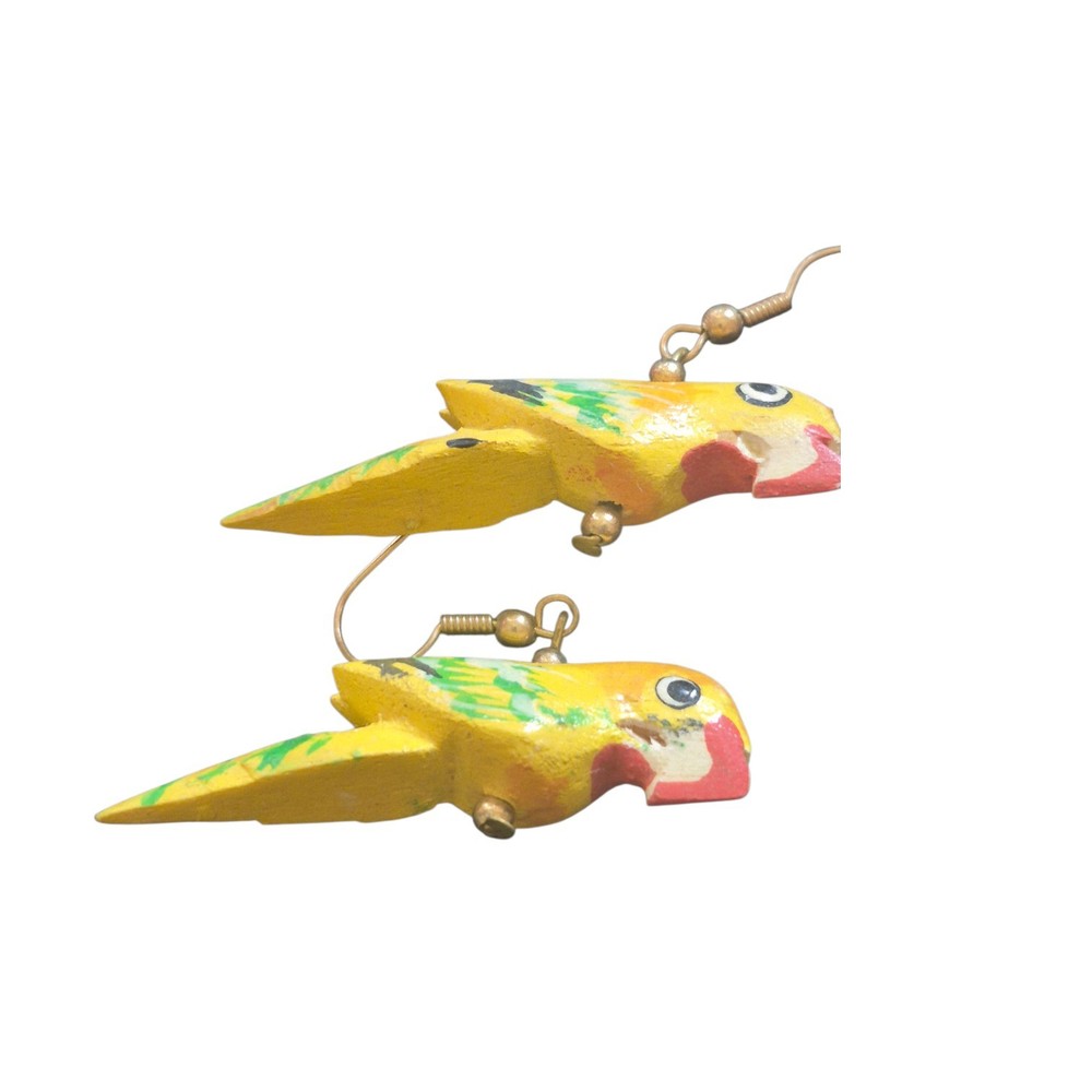 Vintage Handpainted Parrot Wood Earrings 2 Inches