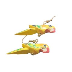 Vintage Handpainted Parrot Wood Earrings 2 Inches