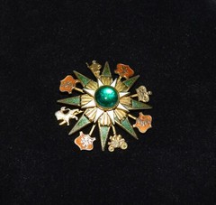 Vtg Heraldic brooch coats of arms & crowns Gold tone metal alloy enamel crystal