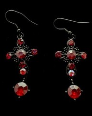NWT Vintage Erica Lyons Red Rhinestone Chandelier Crosses French Wire Earrings