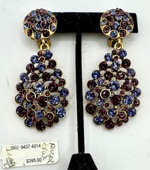 Vintage Oscar de La Renta Gold-Tone With Blue & Purple Crystal Drop Earrings