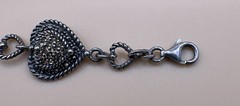925 Sterling Silver Heart Link Chain Bracelet With Yellow Stones