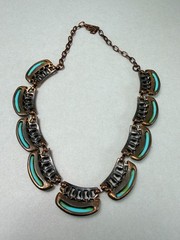 Vintage MCM Matisse Unsigned Copper Turquoise Glass Necklace Tribal Brutalist