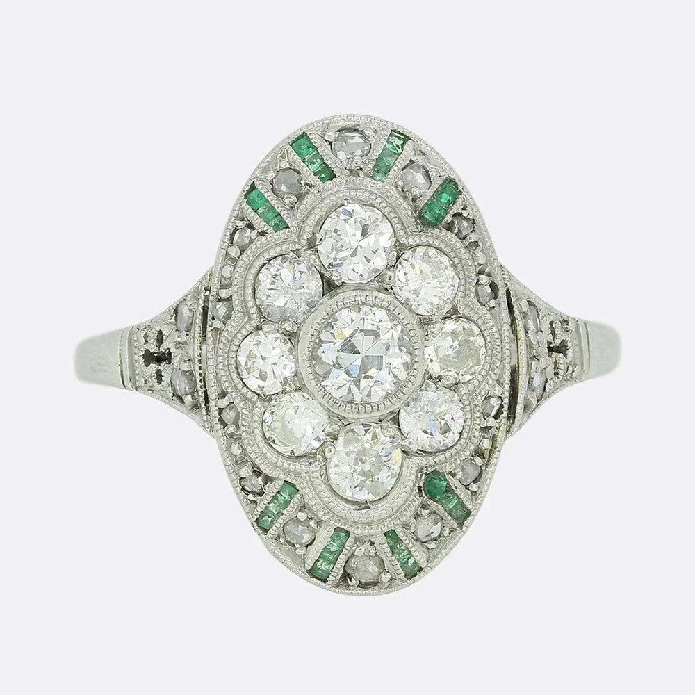 2Ct Art Deco Style Lab Created Diamond & Emerald Wedding 14K White Gold FN Ring