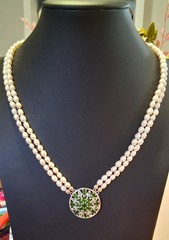Jtv Double Seed Pearl Strand With Chrome Diopside Medallion….