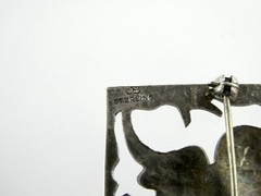 Vintage JB Signed Sterling Silver Butterfly Scene Pin or Brooch 925 5.6g 1 1/8In