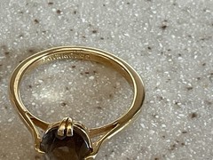 Vintage 18K HGE Gold Ring Smokey Topaz Oval Avon Size 7 Prong Set Solitaire Ring