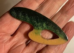 MCM Copper Enamel Boomerang Open Swirl Brooch modernist artisan signed Belanger