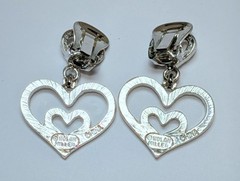 Nolan Miller Signed Crystal Triple Heart Silver Tone Dangle Clip Earrings