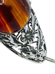 Antique Victorian Sterling Silver 925/1000 Banded Agate Flower Pendant 3” Long