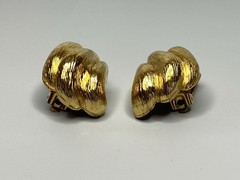 Vintage BIANCA Domed Round Gold Tone Clip On Earrings Signed Statement Retro